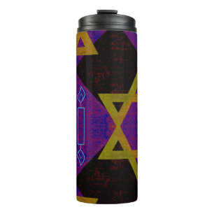 SlipperyJoe's Hanukkah-thema afbeelding goudgeel  Thermosbeker