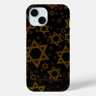 SlipperyJoe's Hanukkah-thema Ster David artistiek iPhone 15 Case