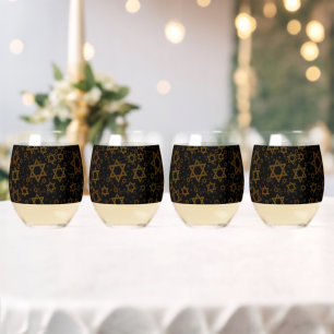 SlipperyJoe's Hanukkah-thema Ster David artistiek  Wijnglas Zonder Voet