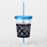 SlipperyJoe's Happy Chanoeka meerdere sterren van  Acryl Drinkbeker<br><div class="desc">SlipperyJoe's Happy Hanukkah meerdere Star of David symbolen Artistieke Viering Joods Hebreeuws Chanoeka geschenken Decoraties Jodendom religie significante symboliek Relevante cultuurgodsdienstige contexten verschillende zeshoekige vormen donkerblauw paarse tinten donkerblauwe abstracte achtergrond gelaagde textuur uiterlijk</div>