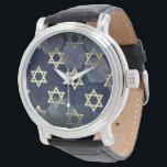 SlipperyJoe's Happy Chanoeka meerdere sterren van  Horloge<br><div class="desc">SlipperyJoe's Happy Hanukkah meerdere Star of David symbolen Artistieke Viering Joods Hebreeuws Chanoeka geschenken Decoraties Jodendom religie significante symboliek Relevante cultuurgodsdienstige contexten verschillende zeshoekige vormen donkerblauw paarse tinten donkerblauwe abstracte achtergrond gelaagde textuur uiterlijk</div>