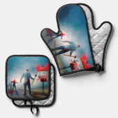 SlipperyJoe's Happy Halloween dode zombies eng b Ovenwant & Pannenlap Set (Voorkant / Achterkant)