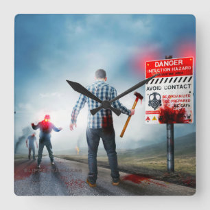 SlipperyJoe's Happy Halloween dode zombies vliegpl Vierkante Klok