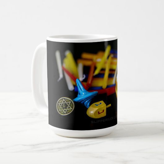 SlipperyJoe's Happy Hanukkah Star of David munt me Koffiemok (Voorkant links)