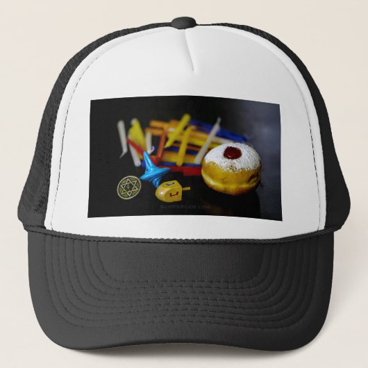 SlipperyJoe's Happy Hanukkah Star of David munt me Trucker Pet (Voorkant)