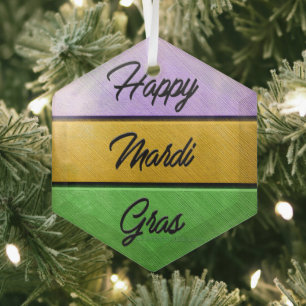 SlipperyJoe's Happy Mardi Gras paarse gouden groen Glas Ornament