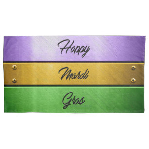 SlipperyJoe's Happy Mardi Gras paarse gouden groen Kussensloop