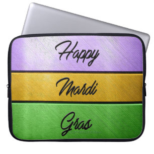 SlipperyJoe's Happy Mardi Gras paarse gouden groen Laptop Sleeve