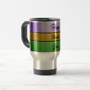 SlipperyJoe's Happy Mardi Gras paarse gouden groen Reisbeker
