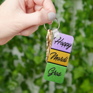 SlipperyJoe's Happy Mardi Gras paarse gouden groen Sleutelhanger