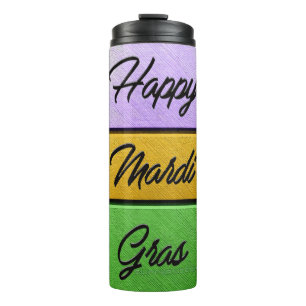 SlipperyJoe's Happy Mardi Gras paarse gouden groen Thermosbeker