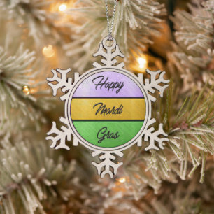 SlipperyJoe's Happy Mardi Gras paarse gouden groen Tin Sneeuwvlok Ornament