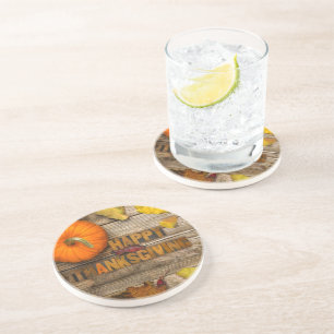 SlipperyJoe's Happy Thanksgiving pompoen gedroogd  Zandsteen Onderzetter