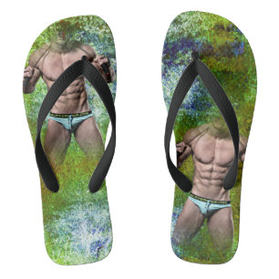 SlipperyJoe's hoog gespierde volwassen man zonder  Teenslippers