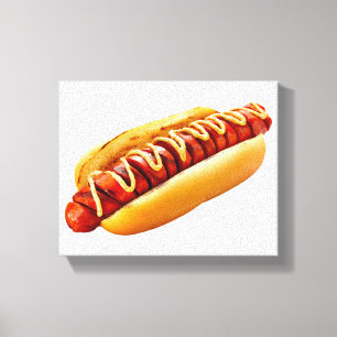 SlipperyJoe's hotdog genesteld zacht broodje leven Canvas Afdruk