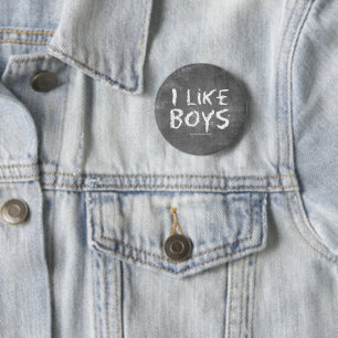 SlipperyJoe's I Like Boys vuile krijtbord donkere Ronde Button 5,7 Cm
