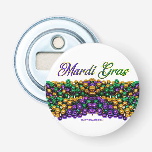SlipperyJoe's iconische Mardi Gras-thema afbeeldin Button Flesopener