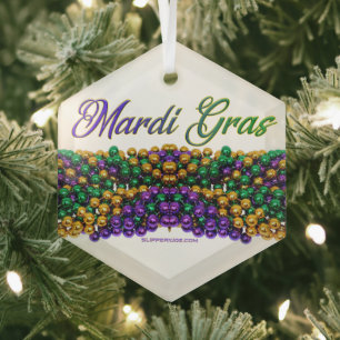 SlipperyJoe's iconische Mardi Gras-thema afbeeldin Glas Ornament