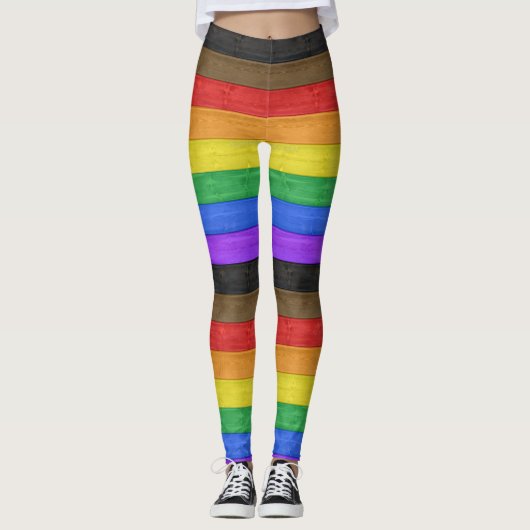SlipperyJoe's Inclusieve gay pride vlag getexturee Leggings (Voorkant)