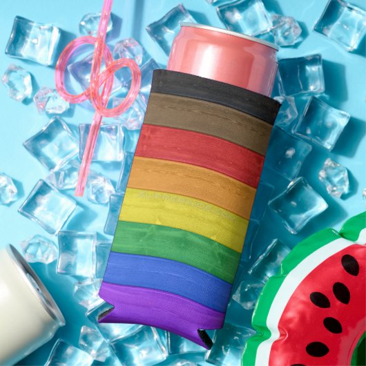 SlipperyJoe's Inclusieve gay pride vlag getexturee Seltzer Blikjeskoeler (Insitu Zomer)