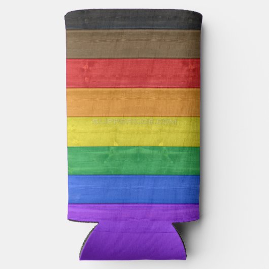 SlipperyJoe's Inclusieve gay pride vlag getexturee Seltzer Blikjeskoeler (Achterkant)