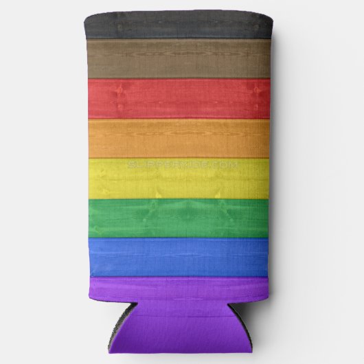 SlipperyJoe's Inclusieve gay pride vlag getexturee Seltzer Blikjeskoeler (Voorkant)