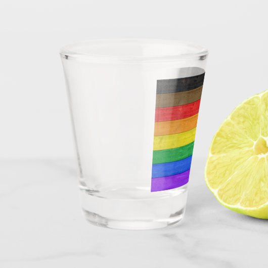 SlipperyJoe's Inclusieve gay pride vlag getexturee Shot Glas (Links)