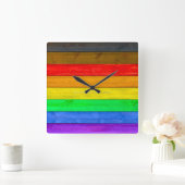SlipperyJoe's Inclusieve gay pride vlag getexturee Vierkante Klok (Huis)