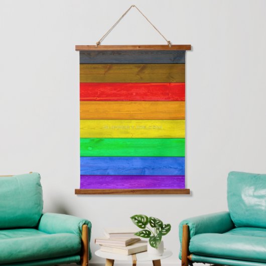 SlipperyJoe's inclusieve gay pride vlag houten bla Hangend Wandkleed (Woonkamer)