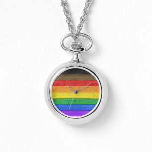 SlipperyJoe's inclusieve gay pride vlag houten bla Horloge