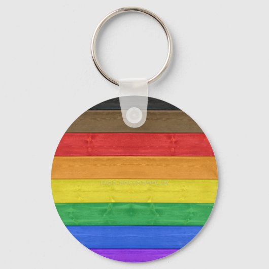 SlipperyJoe's inclusieve gay pride vlag houten bla Sleutelhanger (Voorkant)