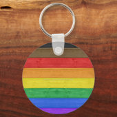 SlipperyJoe's inclusieve gay pride vlag houten bla Sleutelhanger (Voorkant)