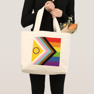 SlipperyJoe's Intersekse trotsvlag gele achtergron Grote Tote Bag