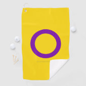 SlipperyJoe's Intersex trots vlag gele achtergrond Golfhanddoek (Insitu)