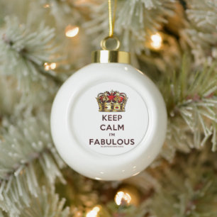 SlipperyJoe's keep calm fabulous gouden kroon rood Keramische Bal Ornament