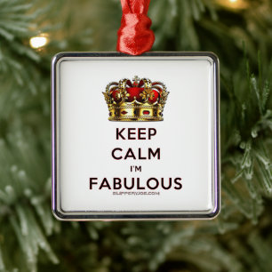 SlipperyJoe's keep calm fabulous gouden kroon rood Metalen Ornament