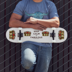 SlipperyJoe's keep calm fabulous gouden kroon rood Persoonlijk Skateboard