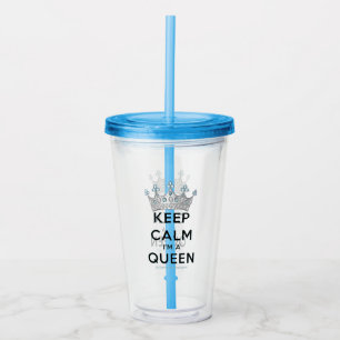 SlipperyJoe's keep calm koningin gepolijst zilvere Acryl Drinkbeker