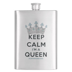 SlipperyJoe's keep calm koningin gepolijst zilvere Flacon