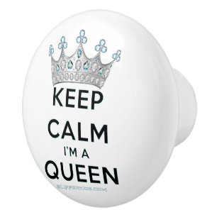 SlipperyJoe's keep calm koningin gepolijst zilvere Keramische Knop