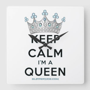 SlipperyJoe's keep calm koningin gepolijst zilvere Vierkante Klok