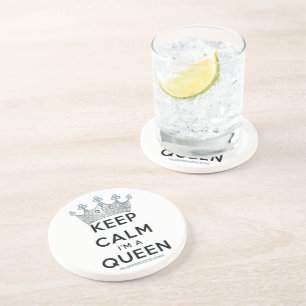 SlipperyJoe's keep calm koningin gepolijst zilvere Zandsteen Onderzetter