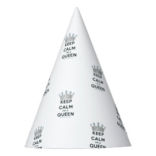 SlipperyJoe's keep calm queen glanzend zilveren kr Feesthoedjes