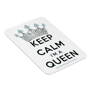 SlipperyJoe's keep calm queen glanzend zilveren kr Magneet