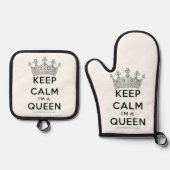 SlipperyJoe's Keep Calm Queen koninklijke kroonjuw Ovenwant & Pannenlap Set (Voorkant)