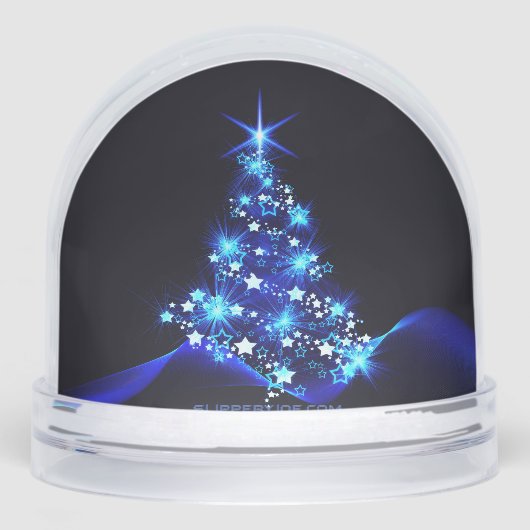 SlipperyJoe's kerstboom gloeiende blauwe sterren v Sneeuwbol (Voorkant)