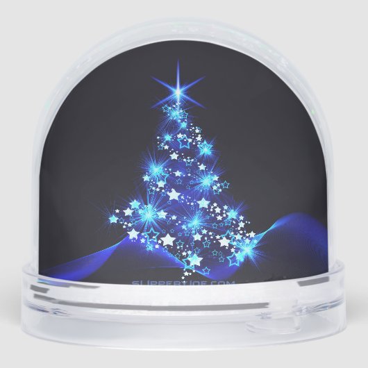 SlipperyJoe's kerstboom gloeiende blauwe sterren v Sneeuwbol (Achterkant)