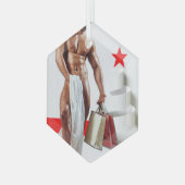 SlipperyJoe's Kerstinkopen wit papier spira Glas Ornament (Voorkant links)