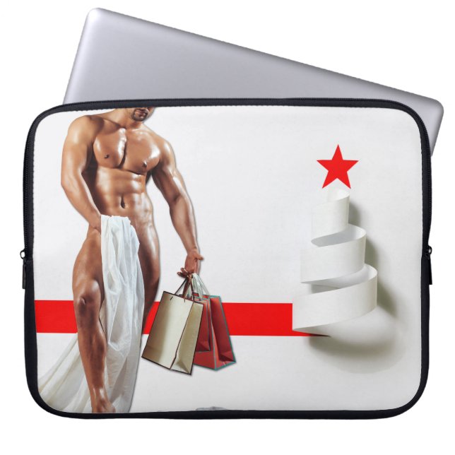 SlipperyJoe's kerstinkopen wit papier spira Laptop Sleeve (Voorkant)