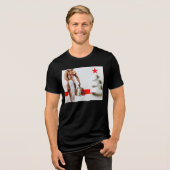 SlipperyJoe's Kerstinkopen wit papier spira Tri-Blend Shirt (Voorkant volledig)